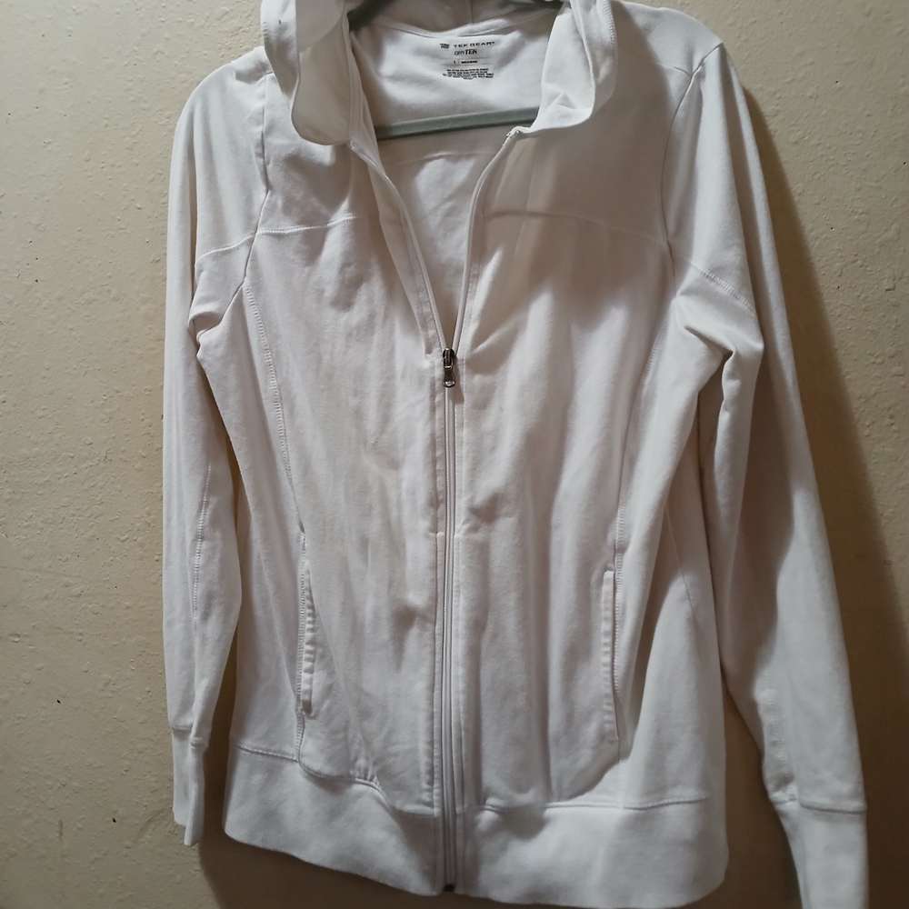 Tek Gear Women's Classic White Hoodie Jacket Size Large No Drawstring